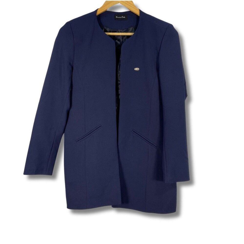 Massimo Dutti Long‎ Open Blazer Jacket Collarless Navy Womens Size EU 38 US 6